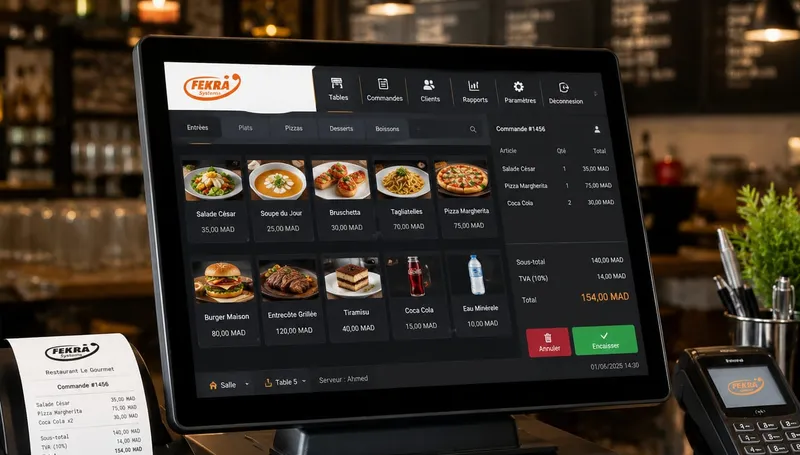 Logiciel de caisse tactile POS restaurant au Maroc - Fekra Systems